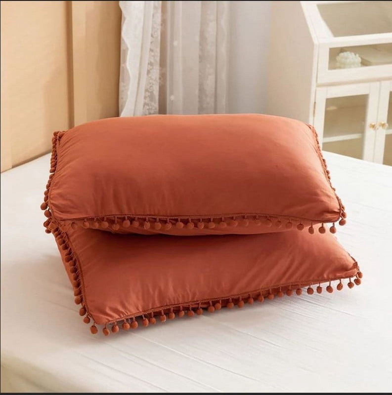 Pavish Export Pom Pom Duvet Cover in Burnt Orange Bedding Set, Rust Comforter Cover, Duvet Cover Set Bedding Custom Size Duvet Cover Set Queen