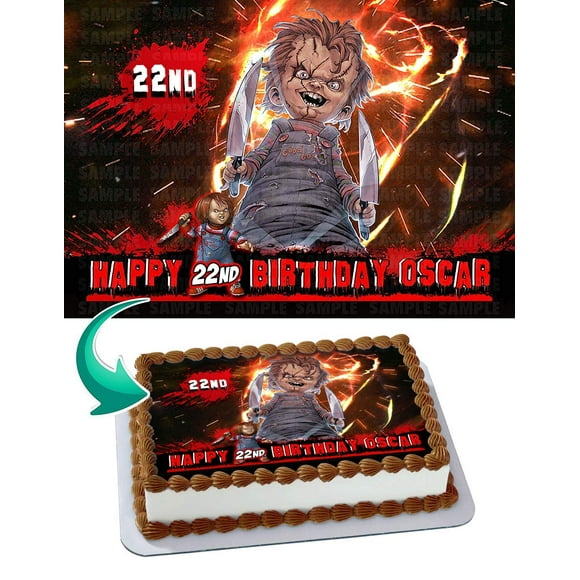 Chucky Décoration de Gâteau Image Comestible Fête Personnalisée 1/4 Sheet_AB