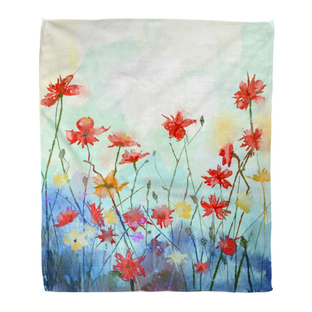 80x60 in-Watercolor Floral Flowers Throw Blanket Warm Lightweight Bed Blanket Microfiber Fuzzy Blanket for Sofa Bed Couch Travel 