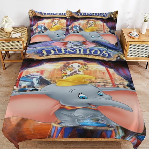 Dumbo Duvet Cover Bedding Set Cartoon Print Soft Quilt Cover 3 Pieces, 1 Comforter Cover & 2 Pillowcases for Kids Teens Boys Girls Room Decor 86"x70"