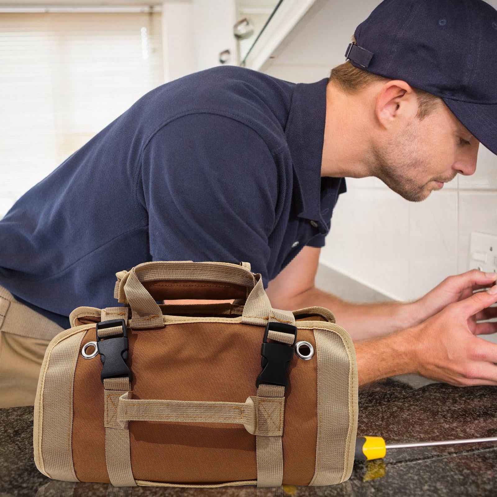 Luxshiny 1Pack Small Tool Bag Oxford Cloth Khaki for Electrical Work