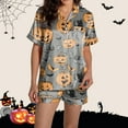 thumbnail image 5 of Personalized Customized Clothing DIY Pajamas for Women Set 2 Piece Halloween Short Sleeve Sleepwear Graphic Satin Button Down Shorts Silk Satin Pajama Set, 5 of 7