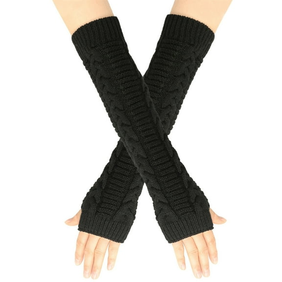 XMMSWDLA Arm Warmers For Women, Cable Knit Warm Winter Sleeve Fingerless Gloves Workout Gloves For Women Gym Black