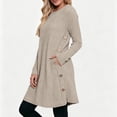 thumbnail image 5 of Women's Knit Dress Long Sleeve Casual Crew Neck Tunic Dresses with Pockets Button Side Fall Winter Trendy Outfits Khaki XL(XL), 5 of 7