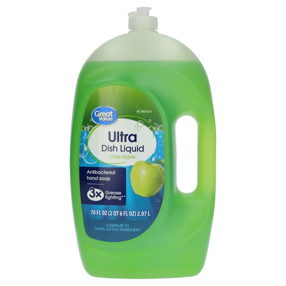 Great Value Ultra Antibacterial Dish Liquid, Crisp Apple, 70 fl oz
