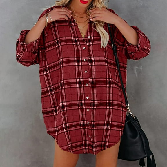 DailyTrove Women's Oversized Plaid Shirt Dress, Casual Outerwear for Summer Beach Vacations & Daily Errands for women