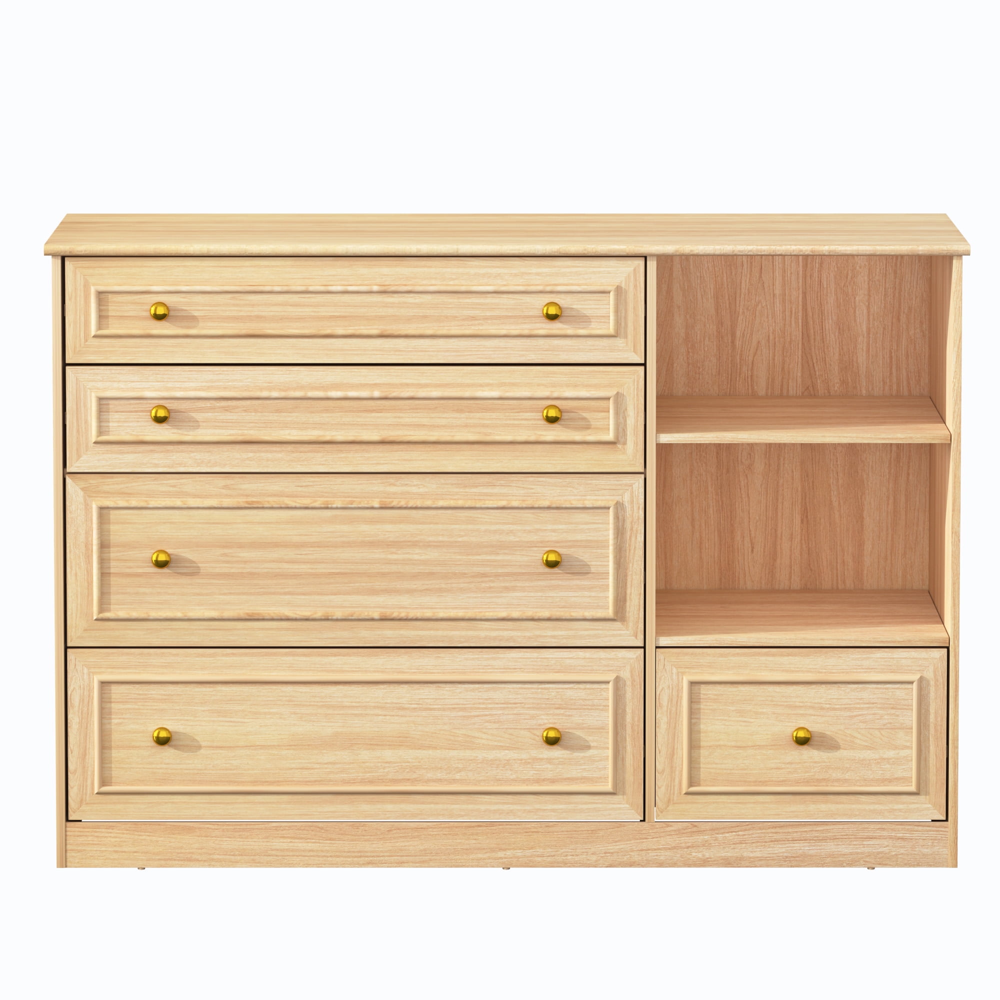 ChVans Changing Table Dresser, Baby Classic Nursery Dresser with 5 Drawers and 2 Shelves, Wood Chest of Drawers Nursery Storage Kids Organizer
