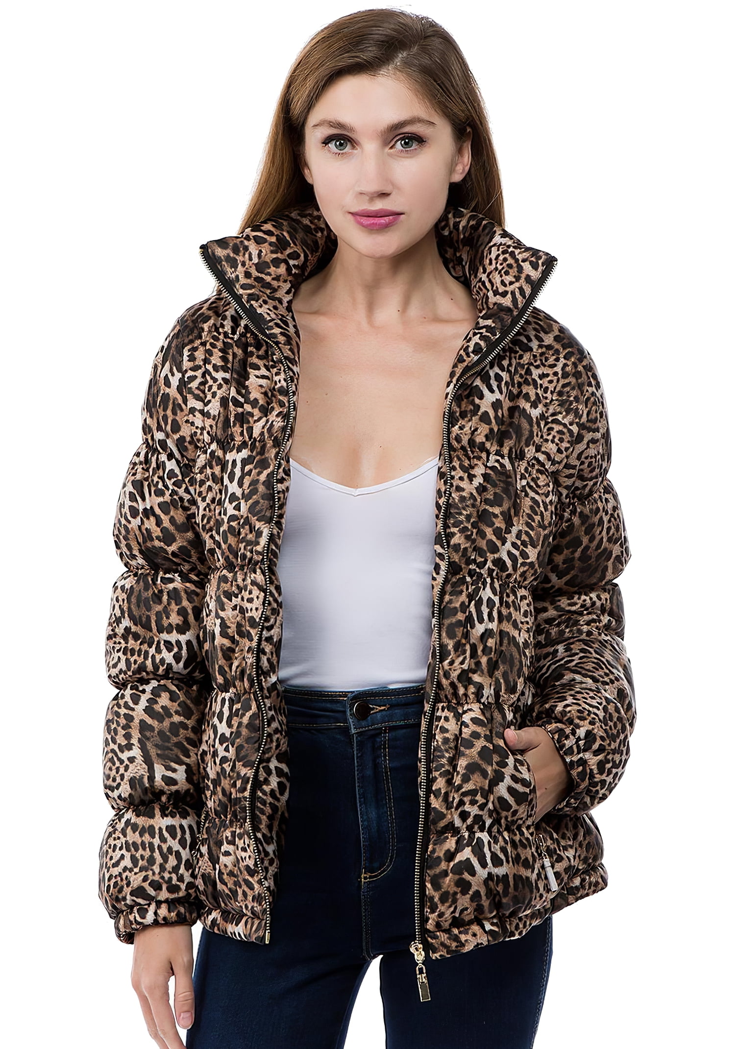 Fashion2love Women's Juniors Leopard Quilted Poly Filled Fashion