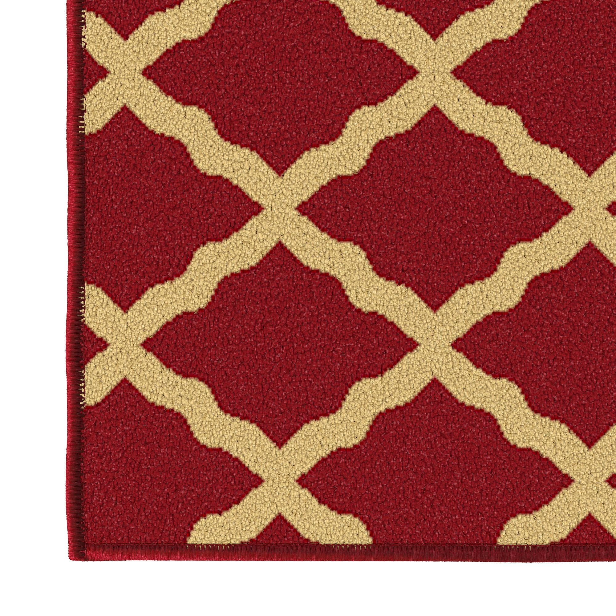 Ottomanson Trellis Area Rug 3'3" x 5' - Non Slip Low Pile Carpet, Red