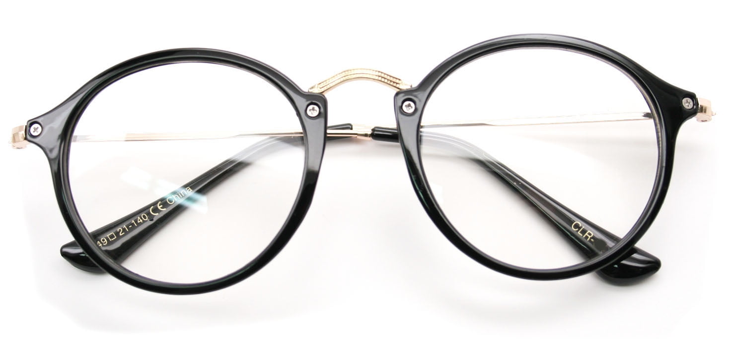 V.W.E. Vintage Inspired Metal Bridge and Temple Clear Lens Oval Round