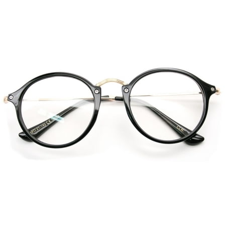 V.W.E. Vintage Inspired Metal Bridge and Temple Clear Lens Oval Round Eye Glasses