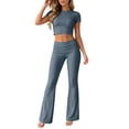 thumbnail image 5 of zejinsd Two Piece Sets for Women Short Sleeves Crop Tops with High Waist Fit Flare Pants Sets Casual Outdoor Tracksuits Yoga Fitness Outfit, 5 of 7