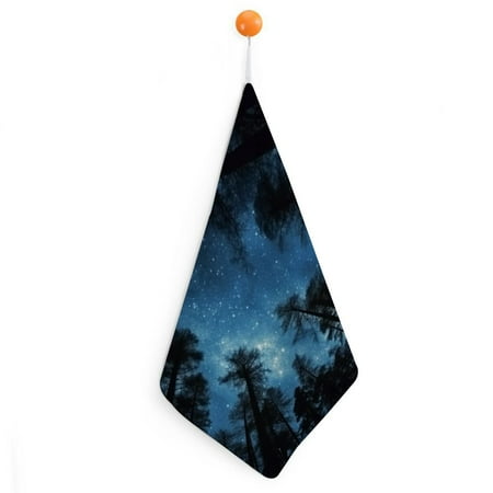 

Autua Stars Night Sky Trees Hand Drying Towels with Loop Ultra-Fine Fiber Kitchen Bathroom 11.8x11.8in 4pcs