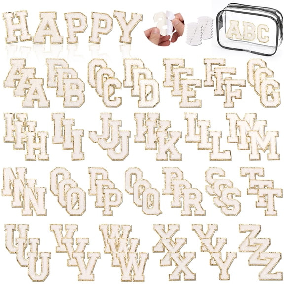 Parches de tela de chenilla con letras Jollidecor, 78 unidades, color blanco