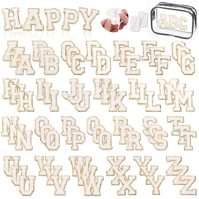 Parches de tela de chenilla con letras Jollidecor, 78 unidades, color blanco