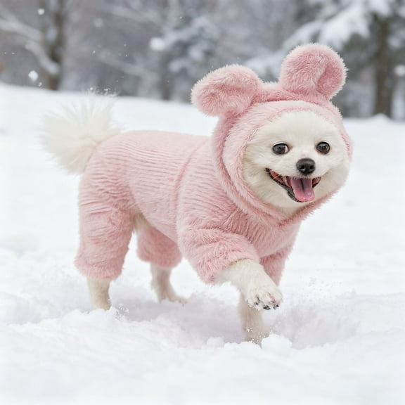4 Legged Clothes Pets Apparel - Warm Dog Sweater - Coat Plush Onesie Jumpsuit Pajamas Soft Puppy Cat - for Small Medium Male Female Dogs,Pink