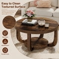 thumbnail image 5 of Finmind Round Coffee Table, 31.5" Rustic Wooden Coffee Table with 2-Tier Storage Shelf and Thick Tabletop for Living Room, Dark Brown, 5 of 7