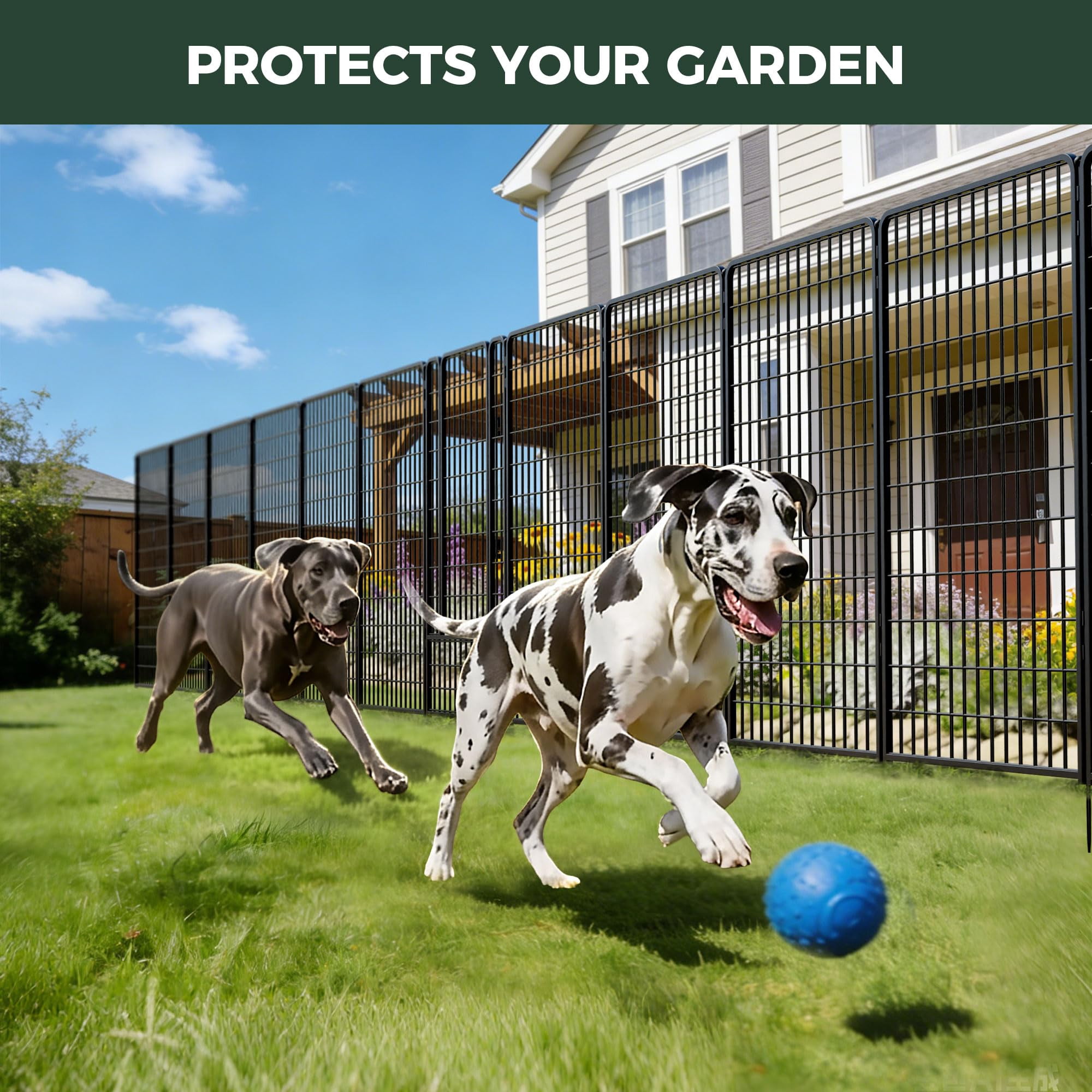 FXW Garden Fence Outdoor for the Yard – 50in(H) x 62.6ft(L) Heavy Duty Metal Animal Barrier for Dog, No Dig Decorative Dog Fence, 24 Panels, Black