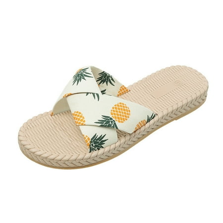 

WANYNG Ladies Fashion Strawberry Print Flat Open Toe Casual Beach Slippers Womens Christmas Slippers 8.5 Womens Slides Sandals