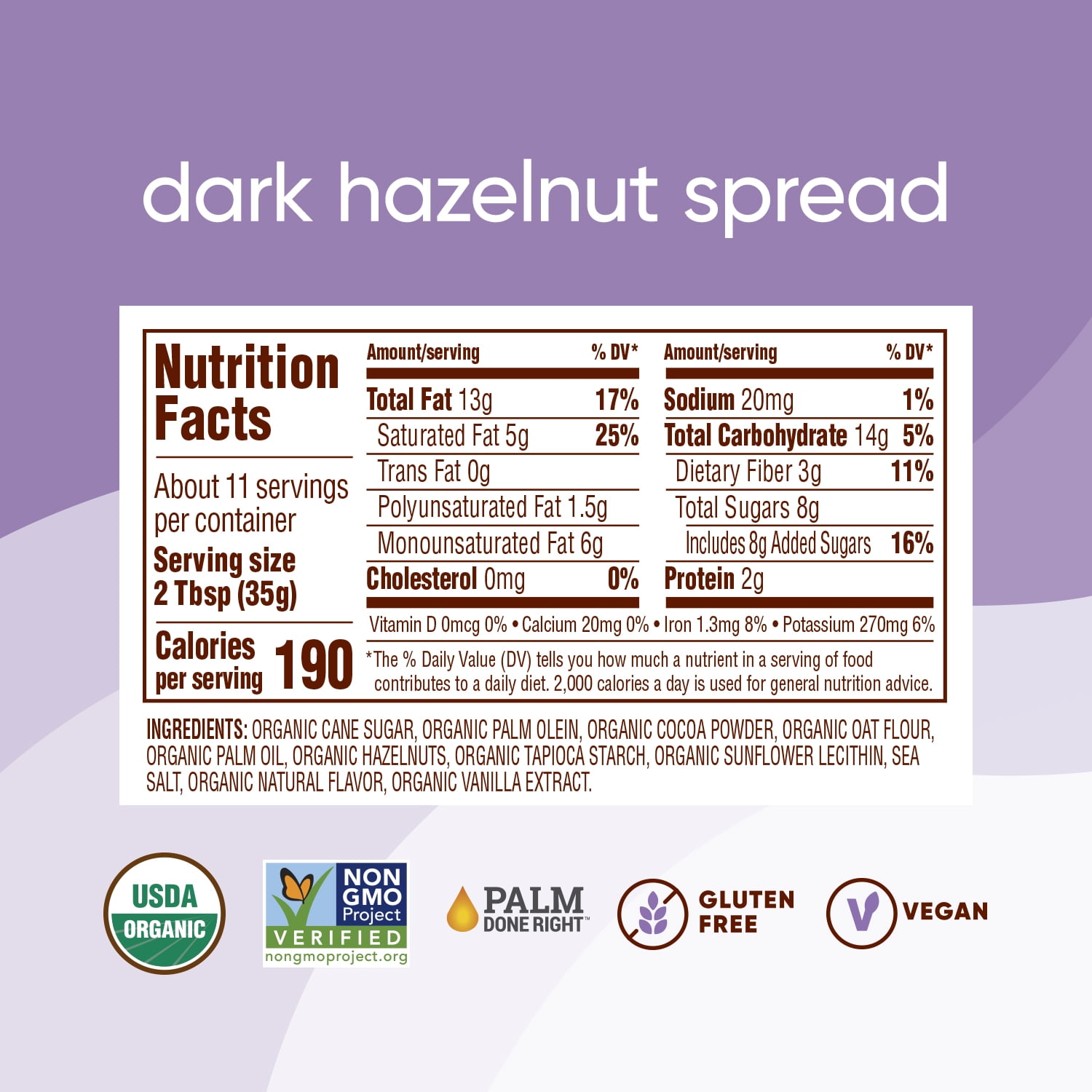 Nutiva Organic Hazelnut Spread, Dark Chocolate, 13 oz