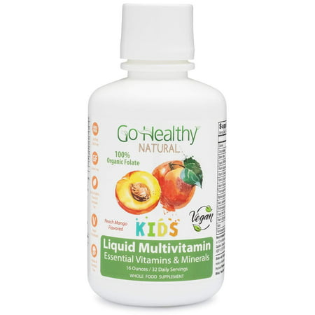 Go Healthy Natural Kids Liquid Multivitamin with Organic Folate, Vegan, Fruit & Plant-Based Whole Food 32 Servings, Benzoate Free, Non-GMO, Gluten (Best Whole Food Multivitamin For Kids)