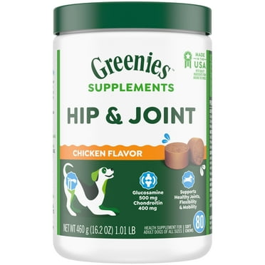 Greenies Hip And Joint Supplements For Dogs, Chicken Flavor, 16.2 Oz, 80-Count Soft Chews
