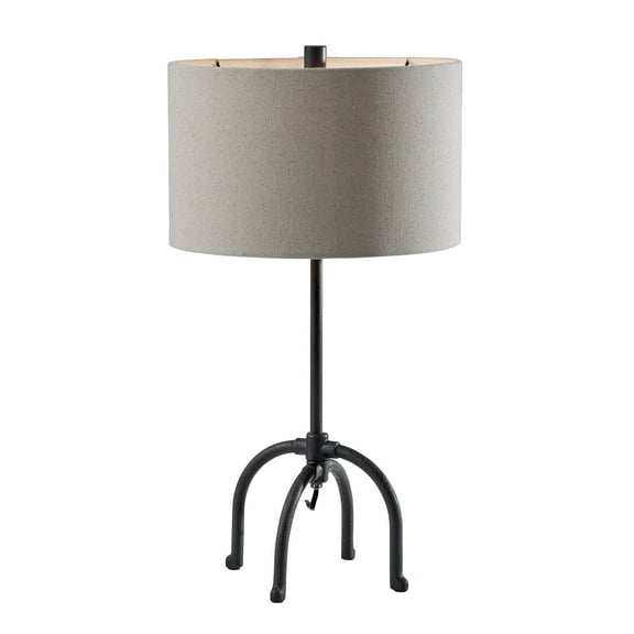Adesso Silos 26" 1-Light 3-Way Black Table Lamp with Beige Textured Drum Shade