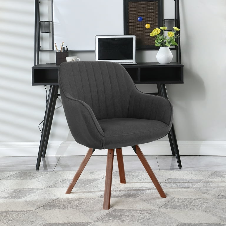 Kithkasa Swivel Desk Task Chair No Wheels, Solid Back Fabric Wood
