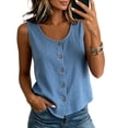 thumbnail image 2 of Tank Tops for Women Sleeveless Round Neck Solid Color Button Shirts, 2 of 8