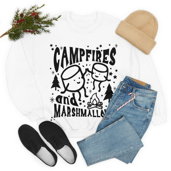 Womens Campfires and Marshmallows Funny Camping Sweatshirt Vintage Shirt Female Medium