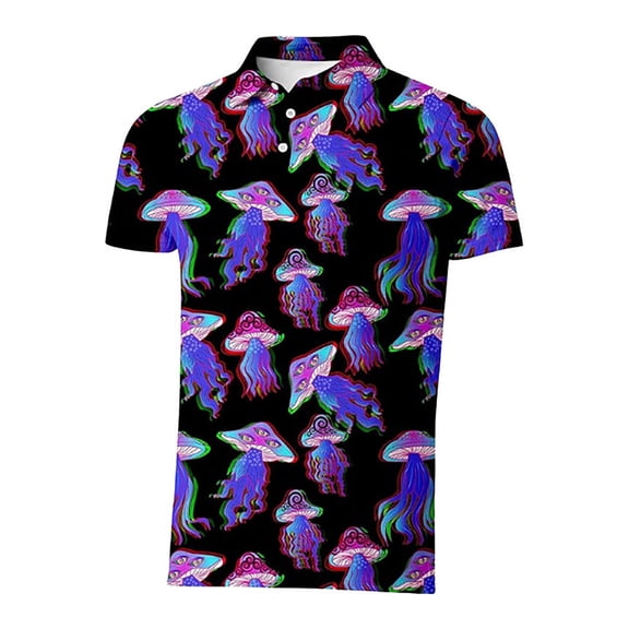 Mens Polo Shirts Jellyfish Print Collar Short Sleeve Casual Button Down Spring Summer Lightweight Breathable Top Graphic Golf Purple Shirts for Men