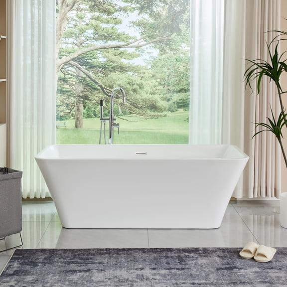 Vanity Art 67" X 29" Acrylic Freestanding Bathtub Contemporary Soaking Tub with Overflow and Pop-Up Drain, VA6820