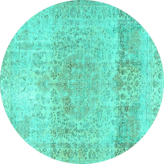 Ahgly Company Machine Washable Indoor Round Persian Turquoise Blue Traditional Area Rugs, 6' Round