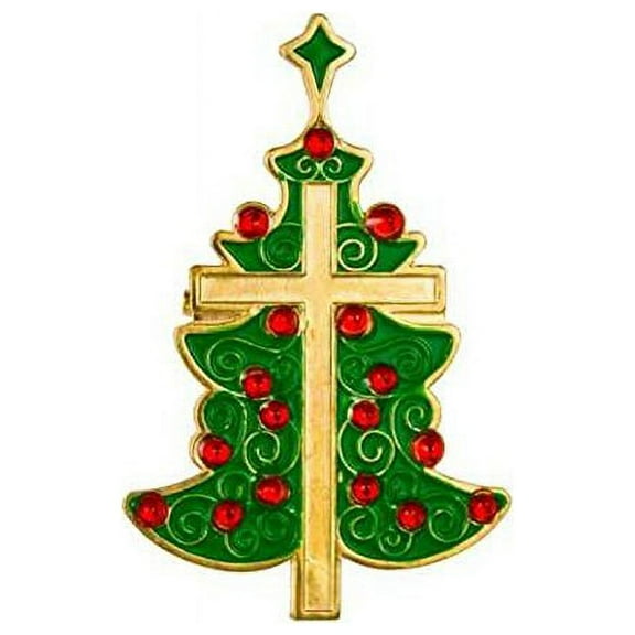 Christmas Tree Pin Brooch with Cross Pack of 3