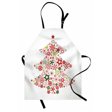 

Christmas Tree Apron High Detailed Motifs Snowflakes Woods Unisex Kitchen Bib with Adjustable Neck for Cooking Gardening Adult Size Vermillion Yellow Green by Ambesonne