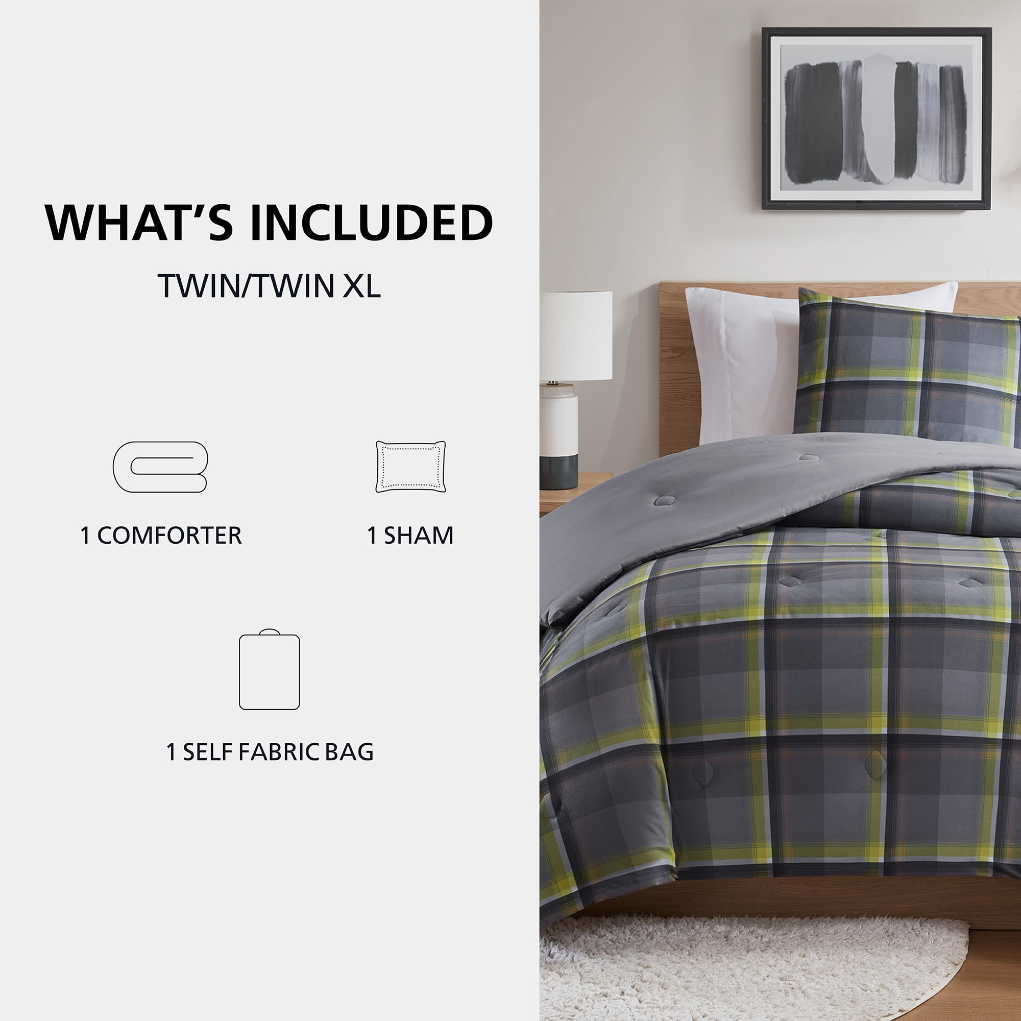 Mainstays Western Plaid 2-Piece Green Comforter Set, Twin/Twin XL