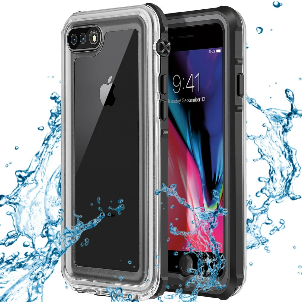 iPhone 8 Plus/ iPhone 7 Plus Waterproof Case (Black) IP68 Underwater Cover Shockproof Dust Snow