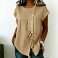 thumbnail image 4 of Ahdbta Womens Cotton Linen Tops Summer Short Sleeve Round Neck Button Babydoll Shirts Casual Loose Fit Cute Peplum Blouse, 4 of 6