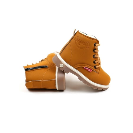 

Ritualay Boys Waterproof Short Bootie Breathable Zipper Ankle Boots Walking School Plush Lining Plush Lined Yellow 5C