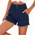 thumbnail image 5 of Gym Shorts Women Long New Summer Shorts for Women High Waist Pleated Button Zipper Loose Shorts Classic Rolled Hem Bottoms with Pockets Navy M, 5 of 7