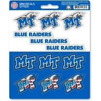 Middle Tennessee State University Blue Raiders 12-Piece Mini Decal Sticker Set, 5x6 Inch Sheet, Gift for football fans for any hard surfaces around home, automotive, personal items