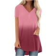 thumbnail image 2 of SHOPESSA Womens Tops Fashion Gradient Printed Blouse V-neck Short Sleeve Tunic Tops Casual Summer Long Shirts for Women to Wear with Leggings, 2 of 5