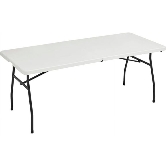 Heavy Duty Portable Folding Table 6 ft with Carrying Handles for Indoor and Outdoor Use, White