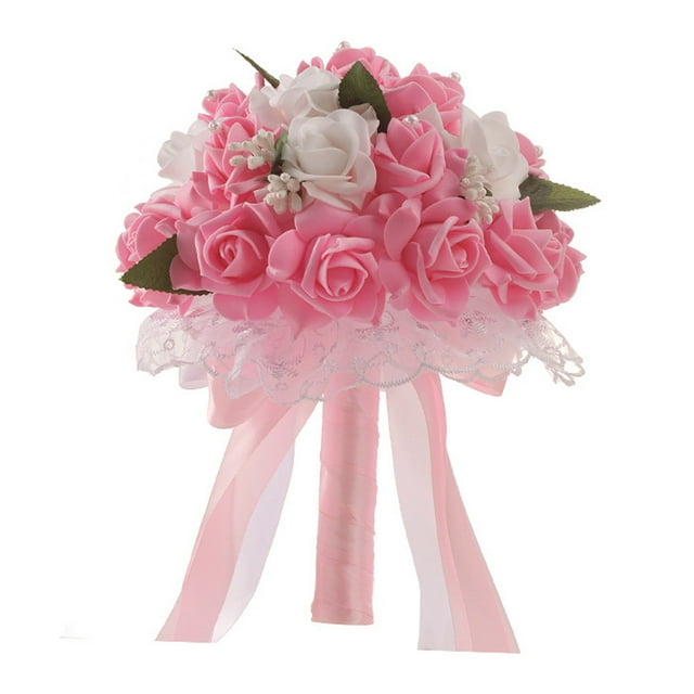 Leutsin Crystal Roses Bridesmaid Wedding Bouquet Bridal Artificial Silk Flowers