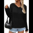 thumbnail image 3 of Suéter con Capucha Corta y Estampado de Estrellas para Mujer, Jersey de Punto con Bolsillo Tipo Canguro. Negro L, 3 of 10