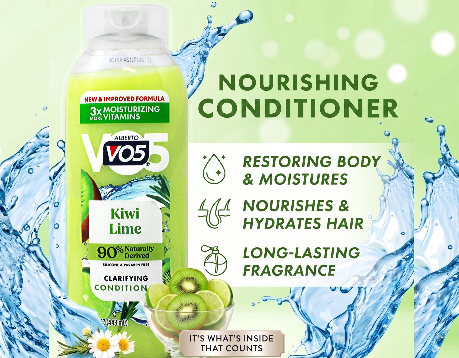 (4 pack) Alberto VO5 Kiwi Lime Clarifying & Nourishing Daily Hair Conditioner with Vitamin E & C, 15 fl oz