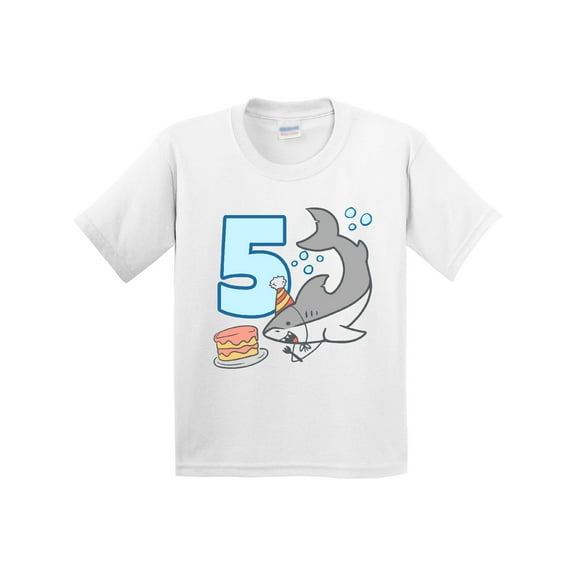 Inktastic 5th Birthday Shark with Cake Youth T-Shirt