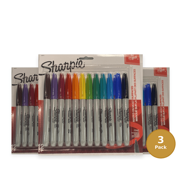 Sharpie Permanent Markers, Fine Point, Assorted Colors, 12 Count (pack of 3)