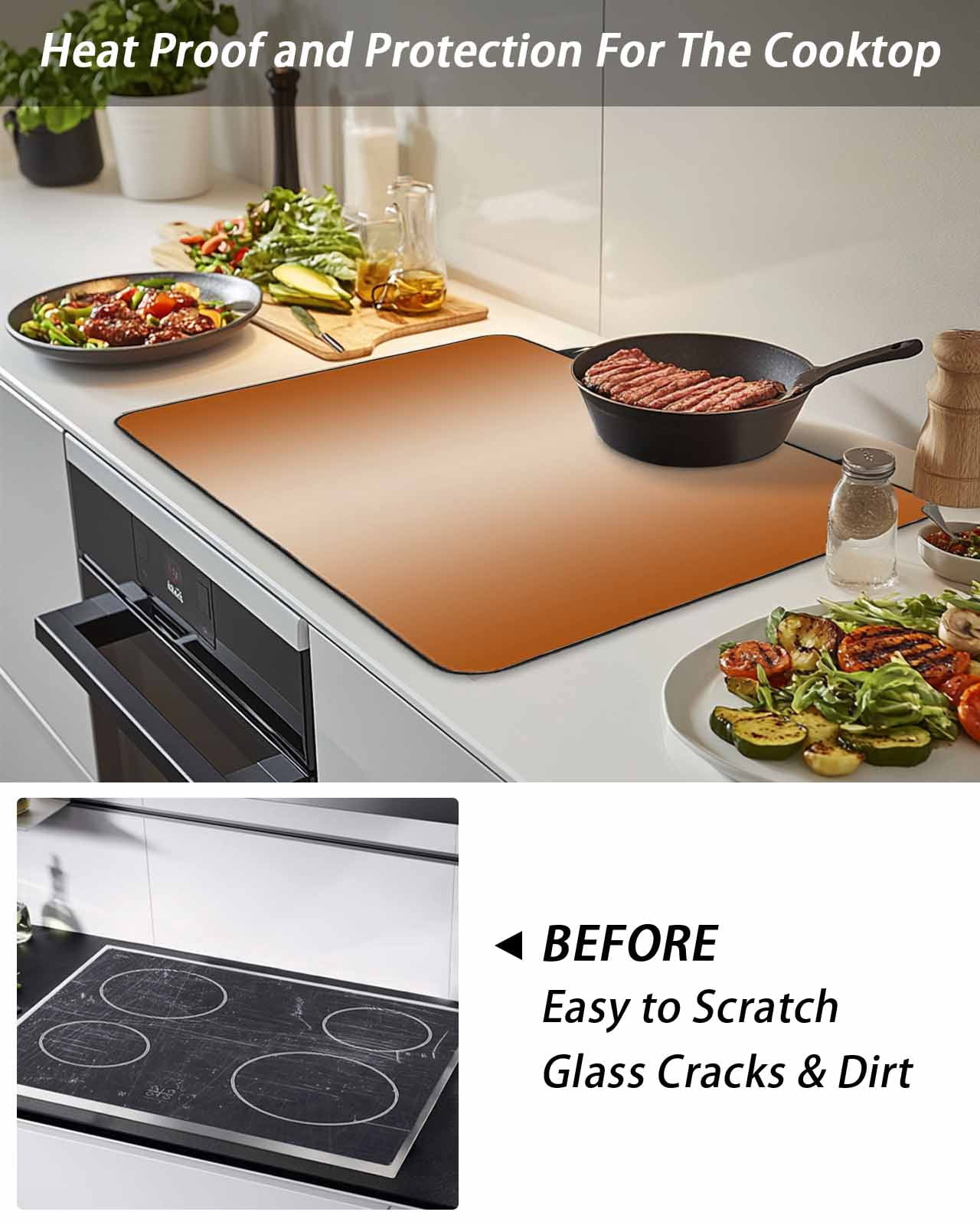 Stove Top Covers for Electric Stove, Burnt Orange Ombre Glass Stovetop Cover Protector, Modern Gradient Abstract Art Induction Cooktop Protector Oven Mat for Kitchen Countertop 36"x21"