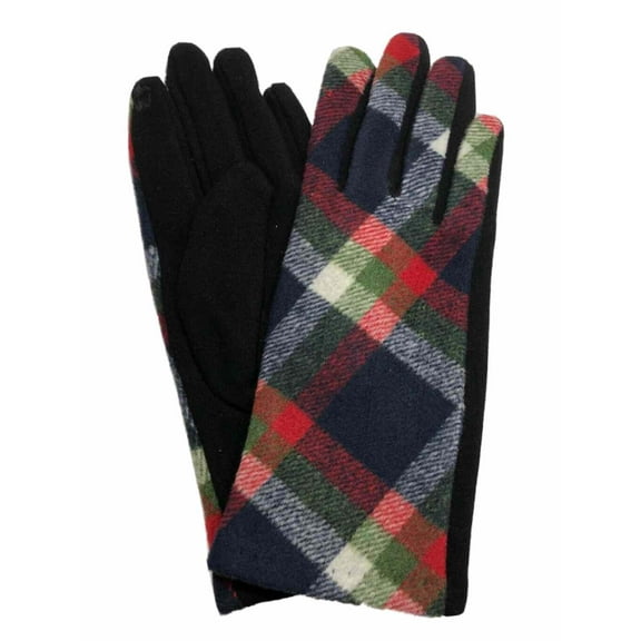 Womens Navy Green & Red Plaid Stretch Fit Texting & Tech Touchscreen Gloves